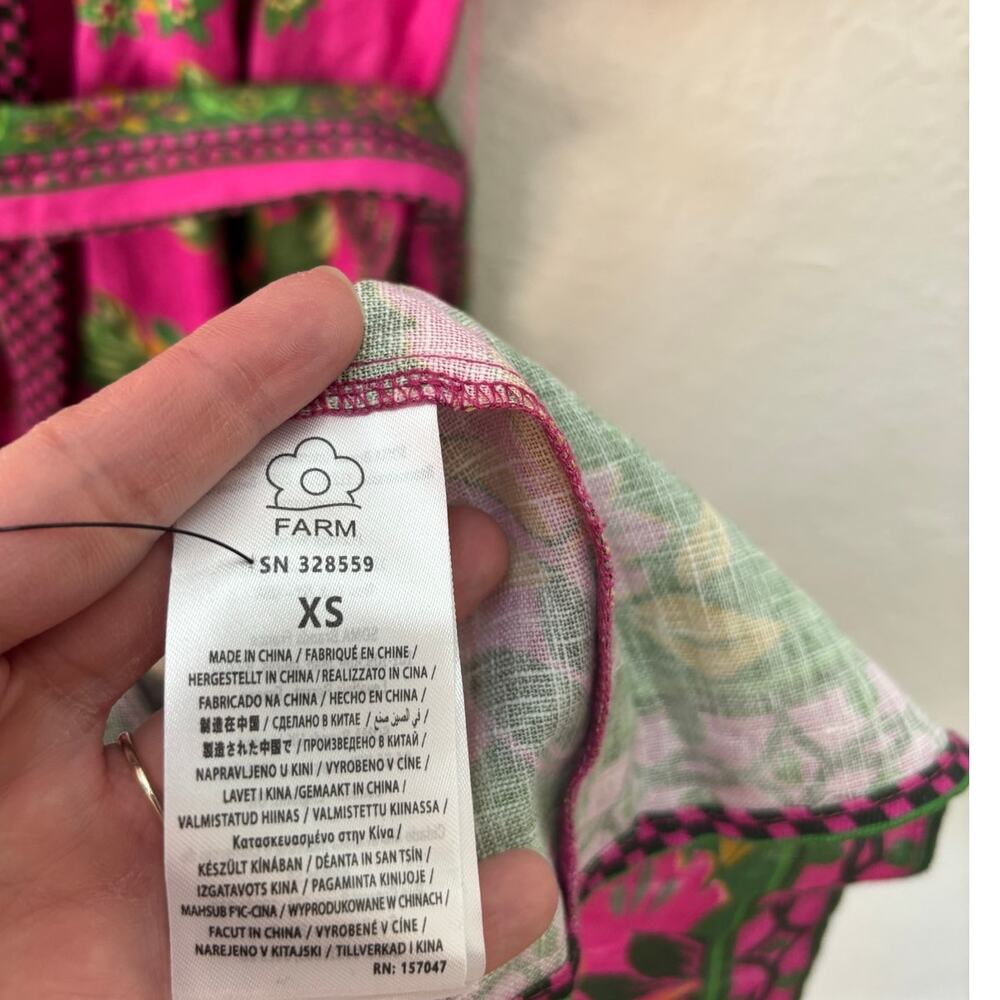Farm Rio $298 Pink Ana Tapestry Midi XS Dress Floral Cottagecore Linen - Picture 6 of 10